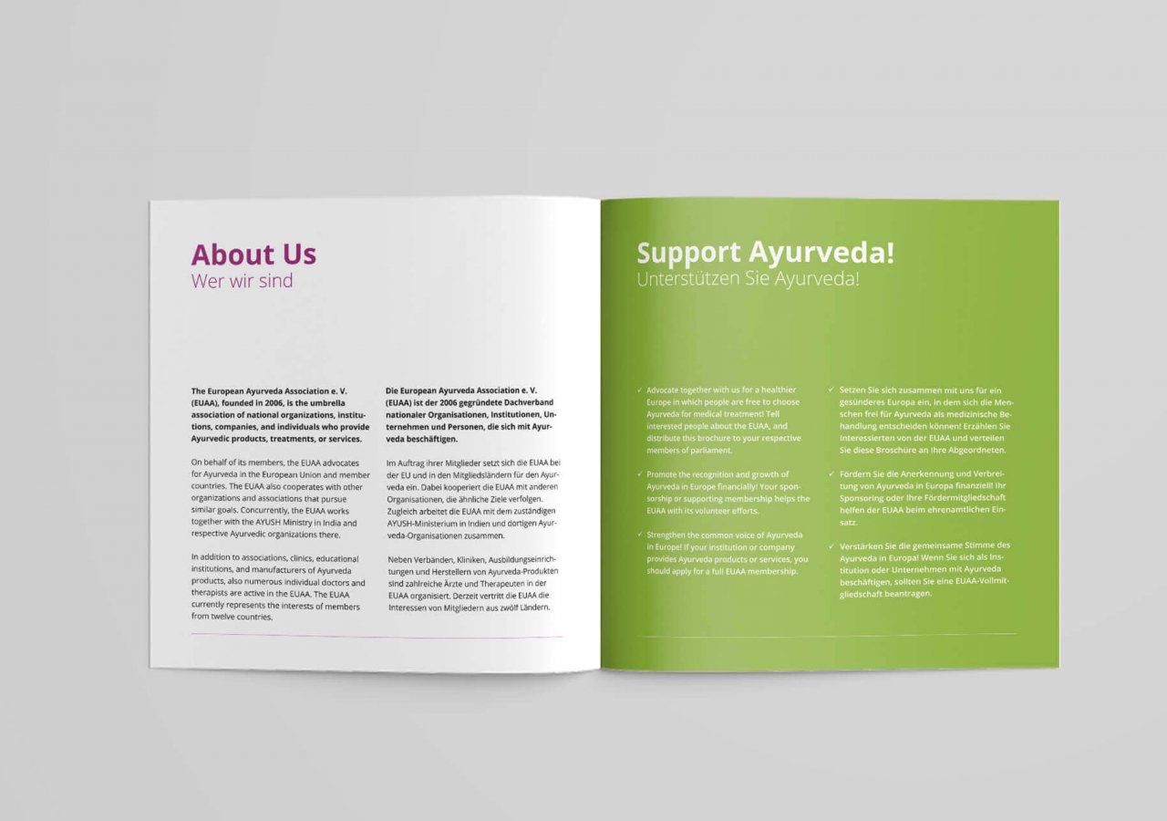 Innenseiten der Image-Broschüre der european ayurveda association (EUAA)
