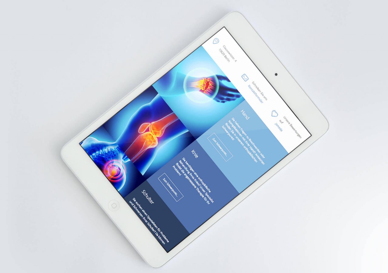 Tabletansicht der neuen Website der Praxis Orthopädie Charlottenburg